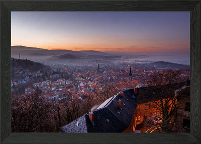 Altstadt neblige Nacht gerahmtes Wandbild Poster Leinwanddruck Bild