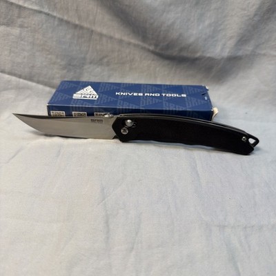 SRM Knives 9211 Folding Knife 3.57'' Satin Tanto Blade, Black G10 Handles, New