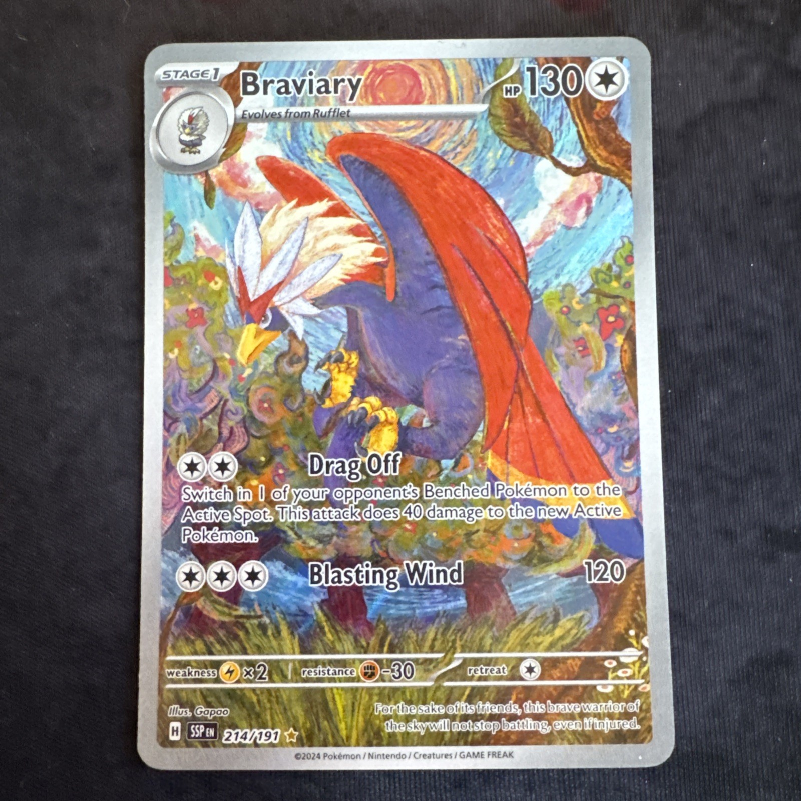 Pokémon TCG Braviary 214/191 Surging Sparks Illustration Rare NM Card