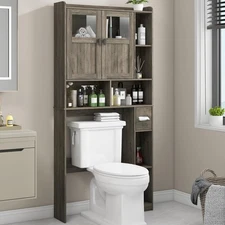 Over The Toilet Storage Cabinet, Bathroom Shelf Over Toilet with Glass Doors ...
