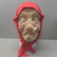 Halloween Smoking Granny Old Lady Mask Red Scarf Witch Cigarette Latex Horror