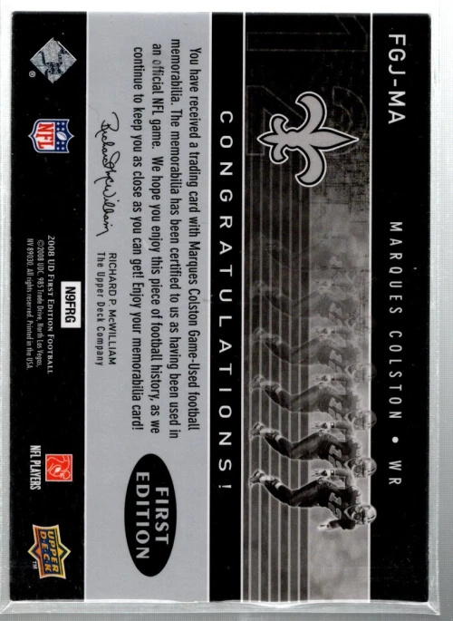 B3354- 2008 Upper Deck First Edition Jerseys #FGJMA Marques Colston Jersey - Image 2 of 2