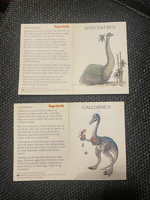 Sugar Puffs Dinosaurier Heft mit Fußabdruck Aufkleber Apatosaurus Gallimus