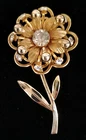 Vintage Costume Jewelry Gold-Tone & Rhinestone  Flower Brooch Pin