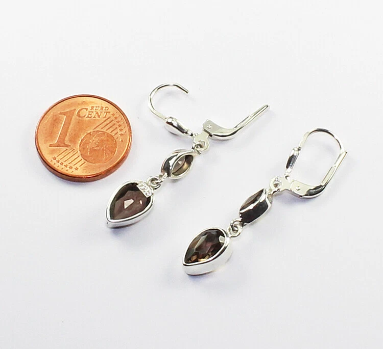 Elegante Ohrringe / Ohrhänger aus Silber 925 mit echtem Rauchquarz / Handarbeit - Bild 3 von 3