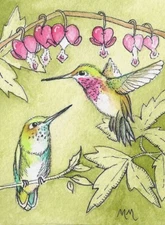 ACEO Limited Edition - Hummingbirds & flower print of Original Pen & Ink  