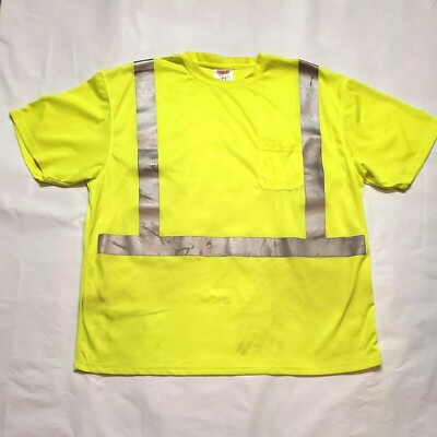 Job Sight High Visibility Apparel Work Zone Shirt Neon Yellow Men XXXL Sz 3XL 