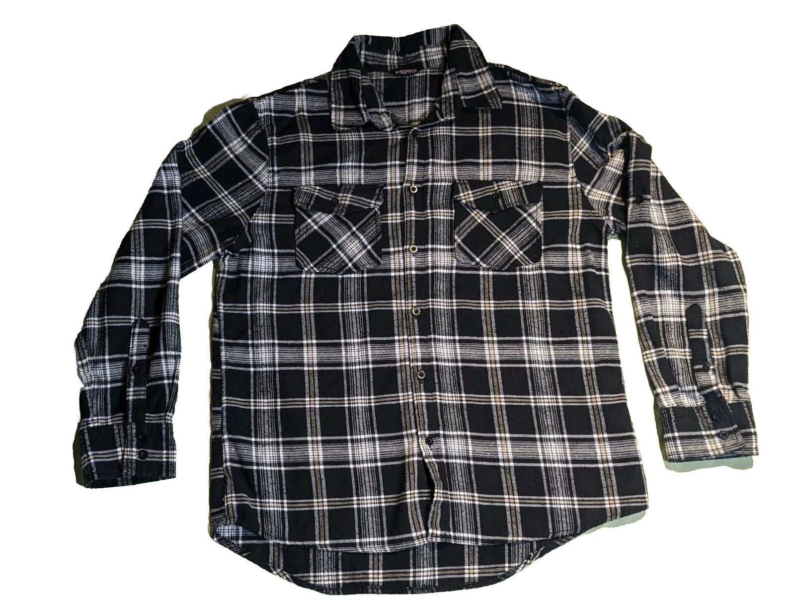 Moto Plaid Western Shirt Men XL Plaid Long Sleeve Collar Black Pocket Cotton
