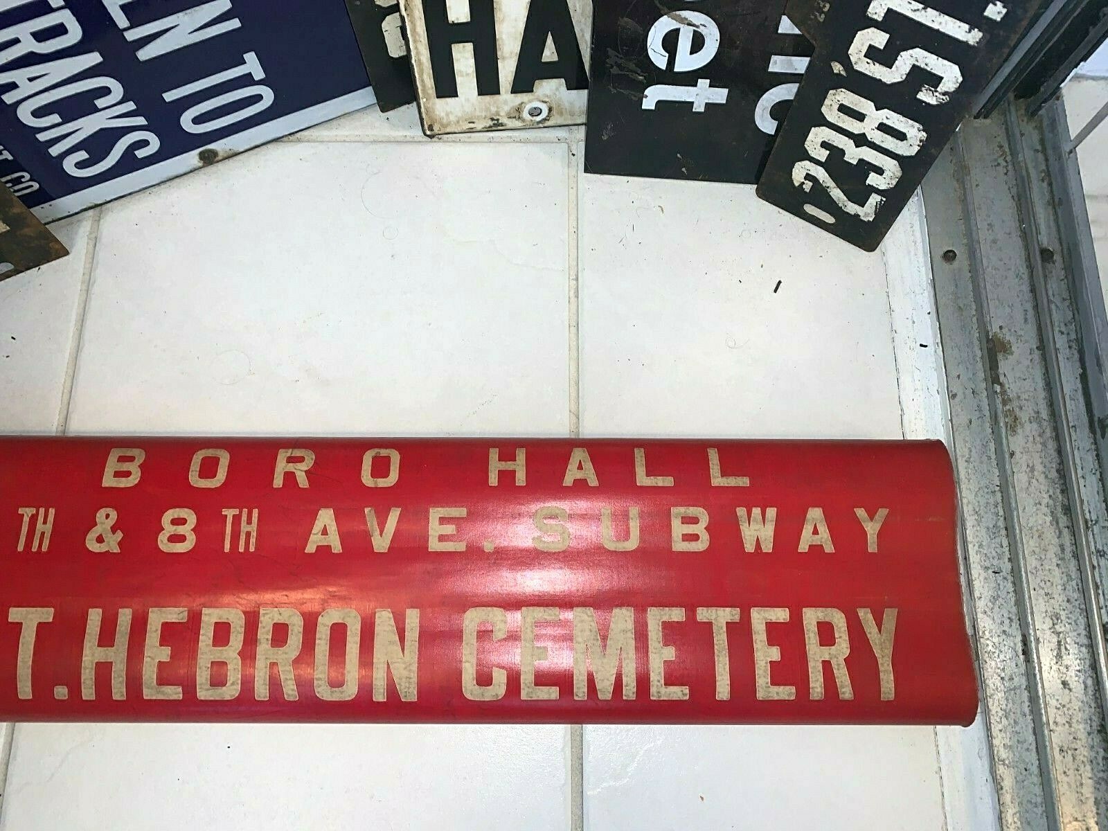 QUEENS 1952 NY NYC BUS ROLL SIGN BORO HALL 8 AVE SUBWAY SIGN MT HEBRON