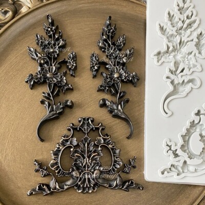 Applique Leaf Flower Baroque Silicone Mold Resin Plaster Mould Cake Fondant