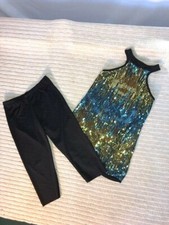 Blue  Green Sequin Youth Tunic  Leggings Dance Costume