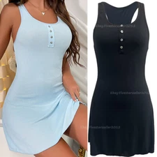 Women Sleeveless Sleep Shirt Sexy Pajama Nightgown Tank Nightshirt Nightdress US
