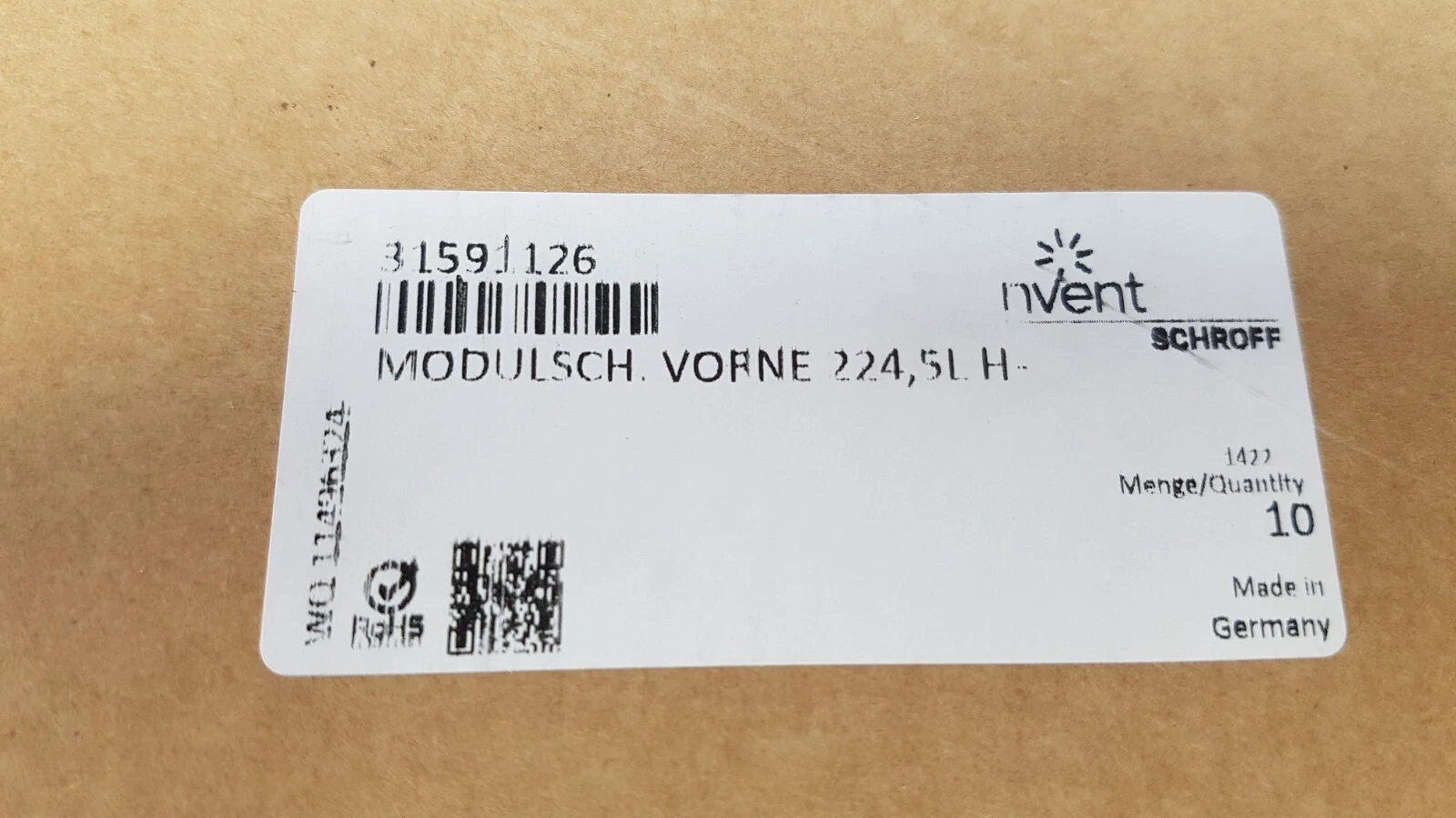 nVent Schroff label: 31591126 MODULSCH. VORNE 224,5LH, quantity 10, made in Germany