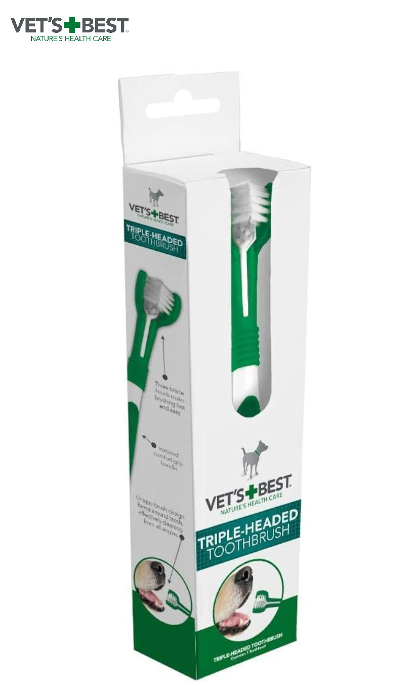 VETS BEST TRIPLE-HEADED TOOTHBRUSH FOR PET DOGS & CATS TEETH CLEANING DENTAL