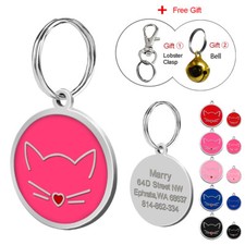 Personalized Dog Cat Cute Face ID Tags Disc Pet ID Name Collar Tag Engraved S L