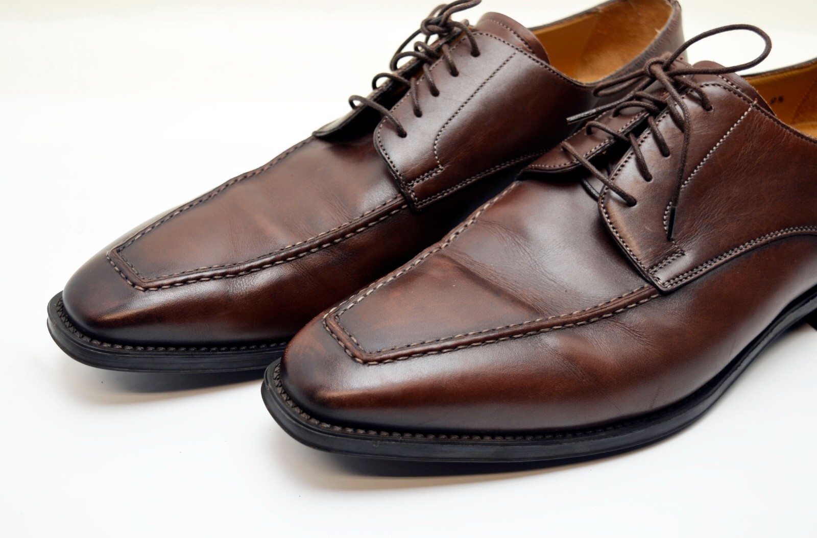 SAOLA Santoni Scarpe eleganti derby derby in pelle marrone made in Italy taglia 9 5