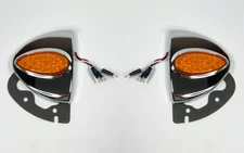 Pair Teardrop LED Turn Signals for Peterbilt Headlight - Amber LED/Amber Lens