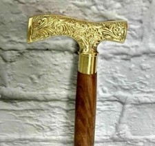 Wooden Walking Cane handle Brass Derby Head Walking Stick Vintage Antique gift