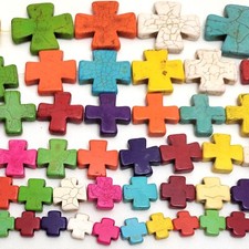 Rainbow Cross Square Howlite Turquoise Spacer Loose Bead 15 20 30mm 15" DIY