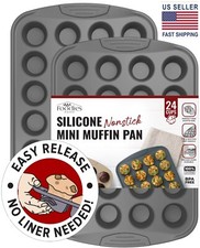 2 PK Silicone Mini Muffin Pans for Baking 24-Cup Nonstick Mini Cupcake Mold Tins