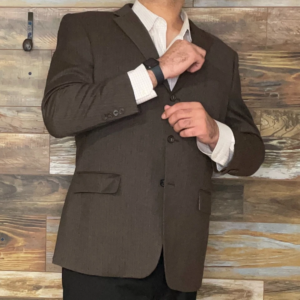 Blazer Chaqueta Deportiva Bachrach 100% Lana Marrón Rayas Doble Ventilación Talla 46R Foto 4 de 4