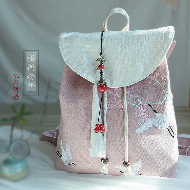 Bolso de Lona Estudiante Chino Accesorios Hanfu Bolso de Lino Mochila Pintada a Mano Foto 2 de 4