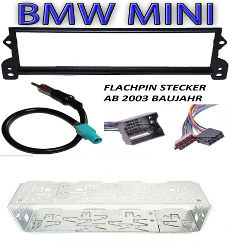 Set Radioblende + Metalleinbaurahmen Flachpin + Adapter für BMW Mini One Cooper - Bild 10 von 24
