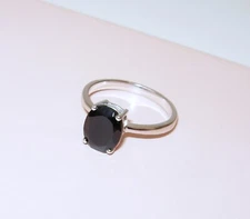 *BEAUTIFUL* BLACK SPINEL SOLITAIRE RING STERLING SILVER OVALCUT SIZE O USA 7 QVC