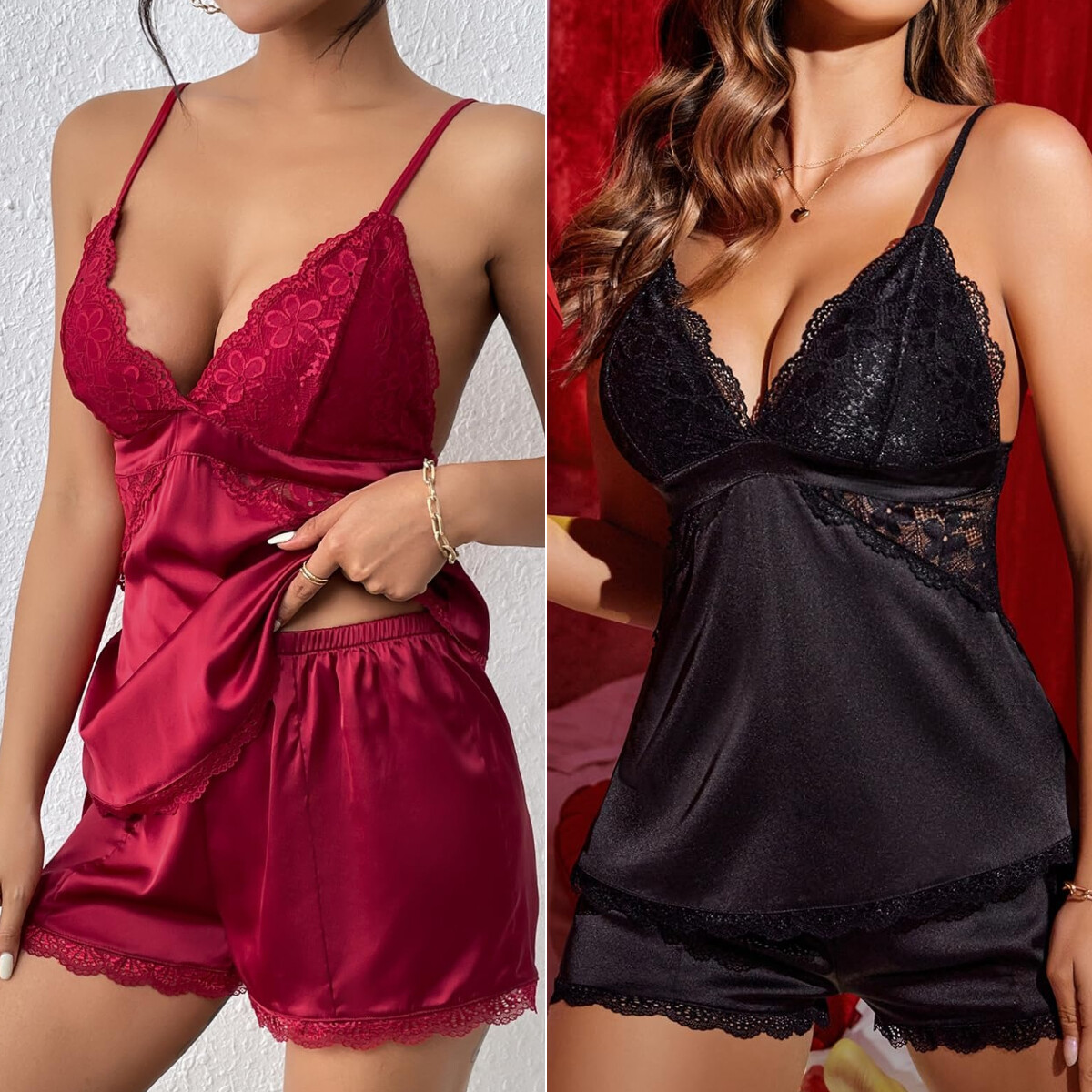 Womens Sexy Lingerie Silk Pajamas Set Sleepwear Satin Cami Vest Nightwear Pyjama Womens Sexy Lingerie Silk Pajamas Set Sleepwear Satin Cami Vest Nightwear Pyjama