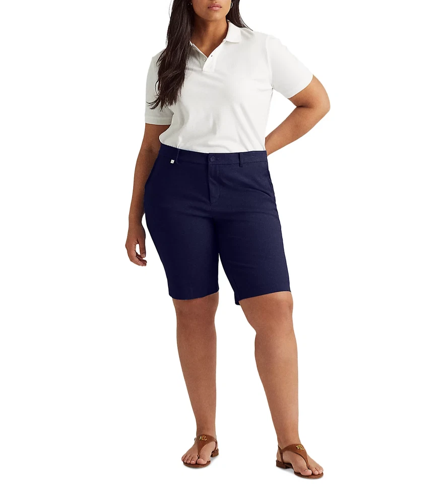 Ralph Lauren Women’s Bi Stretch Twill Bermuda Shorts 14 NWT Solid Navy