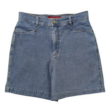 Vintage Y2K High Rise Bareback Jean Shorts 8 28x4.5 Relaxed Fit Mom Blue Denim