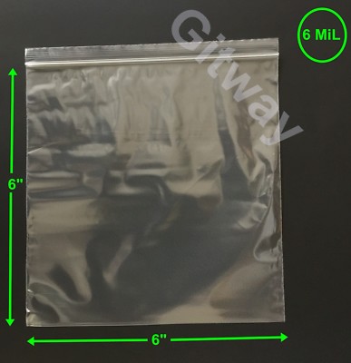 6'' x 6'' Heavy Duty 6 MIL Resealable Zip Top Lock 6x6'' 6 MiL Clear Plastic Bags