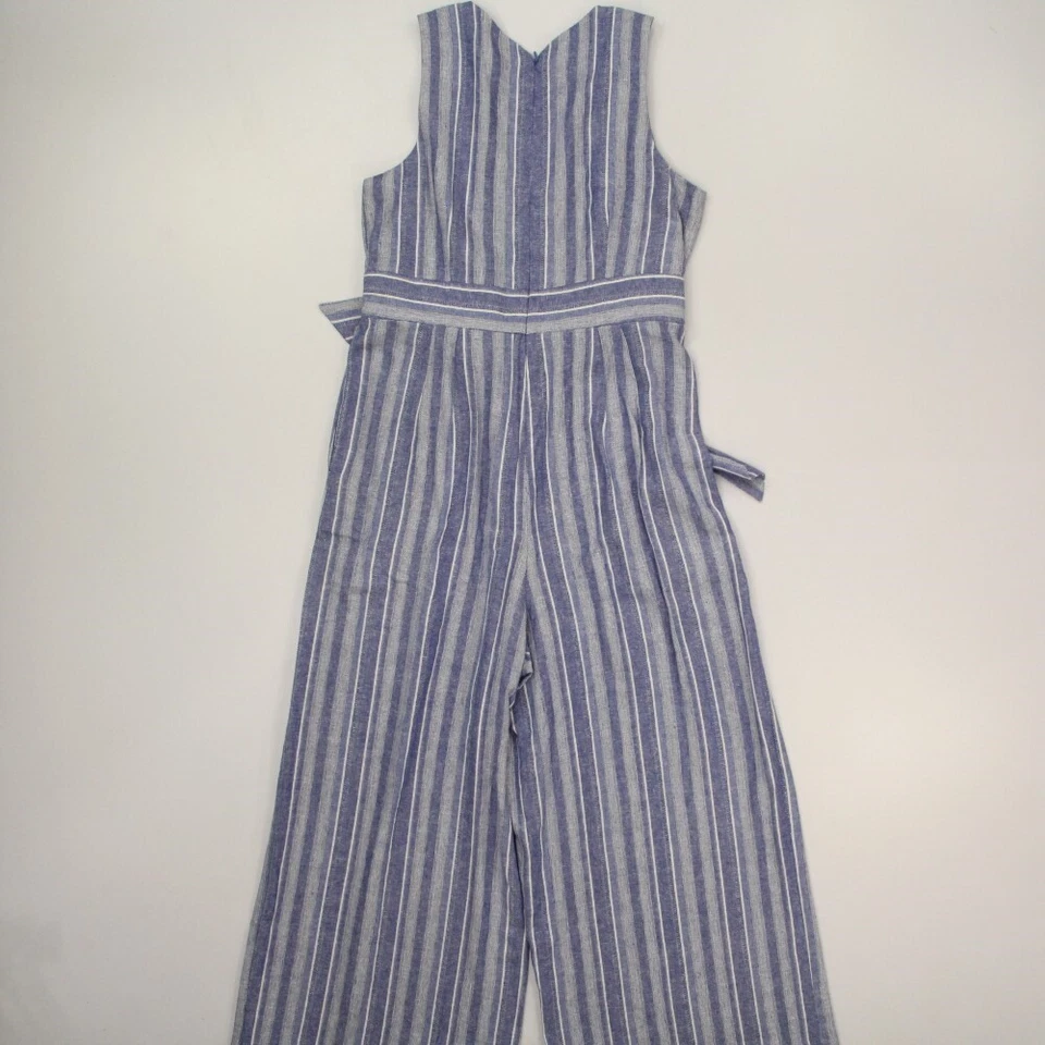 Calvin Klein Women's Linen Blend Wide Leg Jumpsuit Size 12 Blue White Striped — 第 2/4 张图片