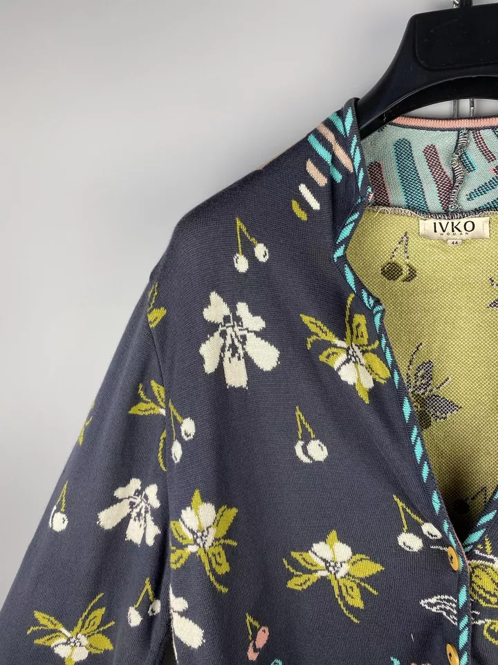 Cárdigan Suéter IVKO Mujer Tejido Multicolor Floral Tejido Algodón Talla L Foto 4 de 4