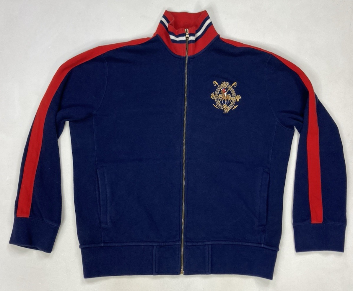 Polo Ralph Lauren Cotone Track Jacket Uomo Grande Blu Rosso Big Pony Colorblock