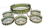 Jeanette Wedgewood Jasperware Hellenic Green Salad Bowl w/5 Bowls Wire Caddy