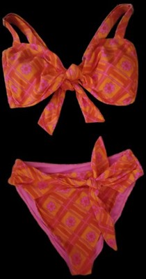 Show Me Your Mumu x Barbie Bikini XXL Top XL Bottom Orange Pink Tie Malibu Daisy