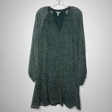 Joie Dark Green Long Sleeve V Neck Half Button Dress Womens Size XL