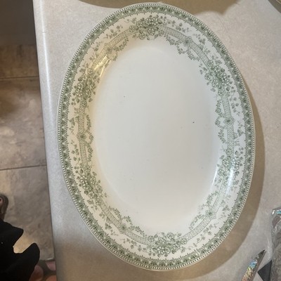 Antique W.H. Grindley Blenheim Oval Serving Platter Green Transferware England