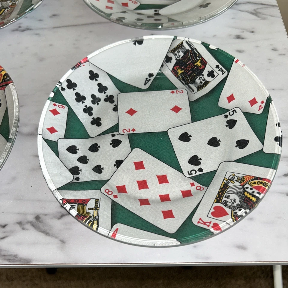 "Juego de 4 platos de vidrio de diseño de cartas con respaldo de tela de 7 1/2""" Foto 2 de 4
