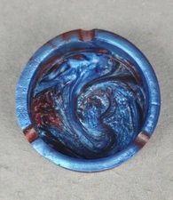 Ribbed Resin Blue & Red Marbled Swirl Ashtray Pin Tray Trinket Dish