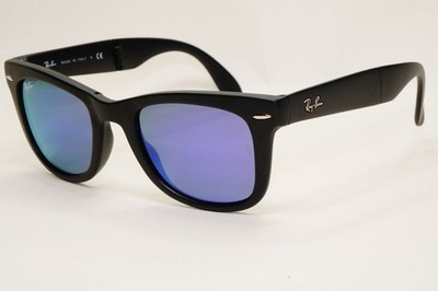 Ray-Ban Sunglasses Folding Wayfarer Black Matte Purple Mirror RB