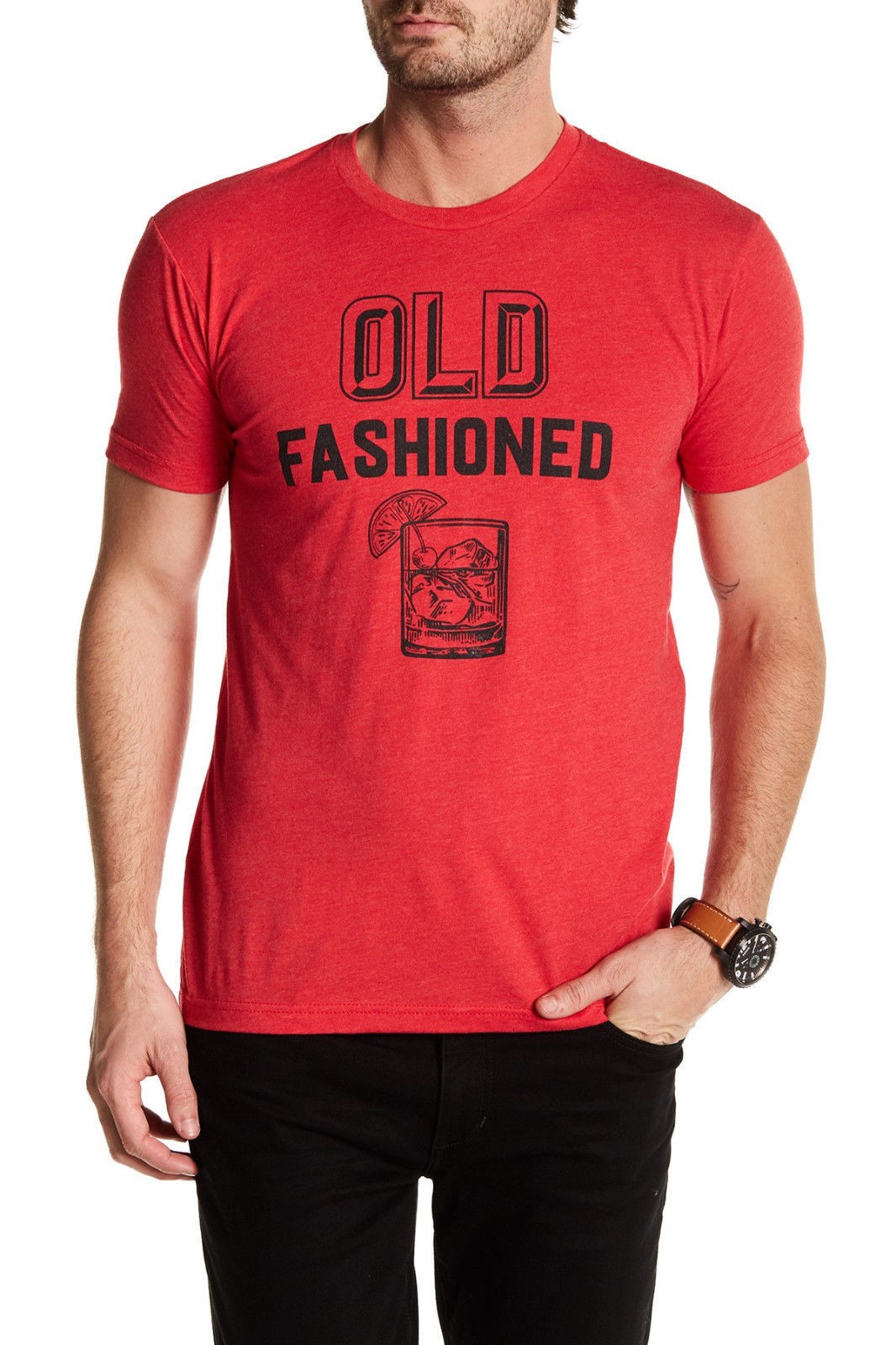 Kid Dangerous Mens Old Fashioned Graphic Tee in Red Size L
