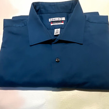 Van Heusen Flex Collar Wrinkle Free Cotton Dress Shirt Blue Solid 17 34/35