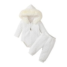 Baby Clothing Sets Girls Hooded Long Sleeve Romper and Pants 3-6 Months White