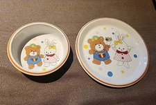 Vintage Child Kids Plate  Bowl Cereal Mikasa My First Birthday Infant Bunny Bear