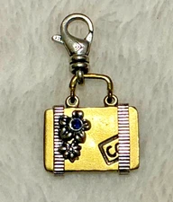 Silpada "Bon Voyage" Suitcase Charm C2587 Sterling, Brass, Glass