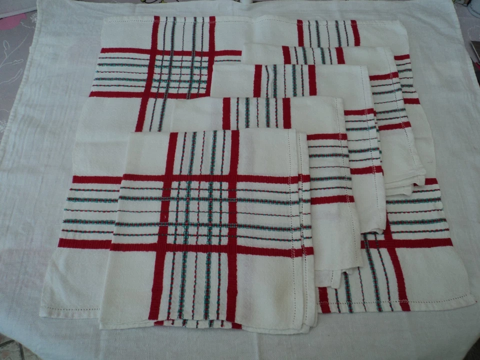 5 Anciennes serviettes de Tables en Coton Métis - 48 x 46cm. - Photo 2/3