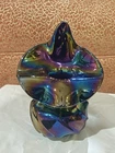Fenton Jack in the Pulpit Wave Crest Vase Purple Blue Iridescent Carnival Glass