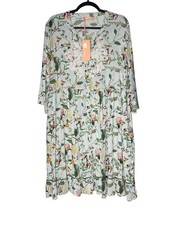 La Cera Dress XL Mint Floral Bird Print Midi ...
